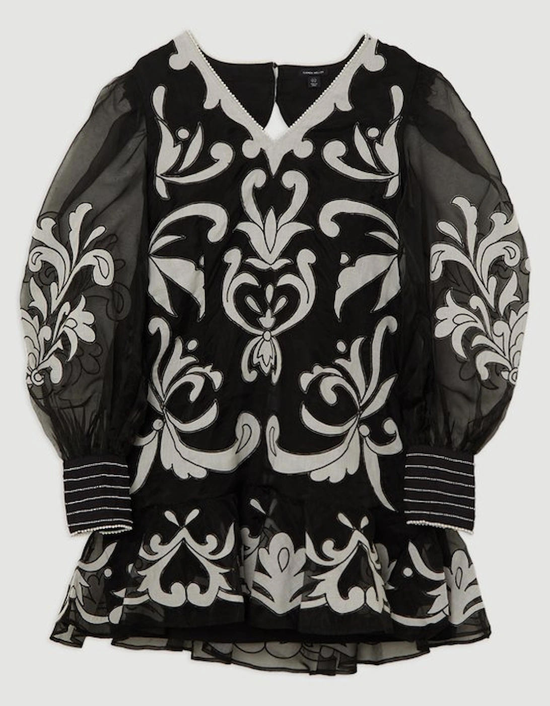 Plus Size Applique Organdie Buttoned Woven Mini Dress