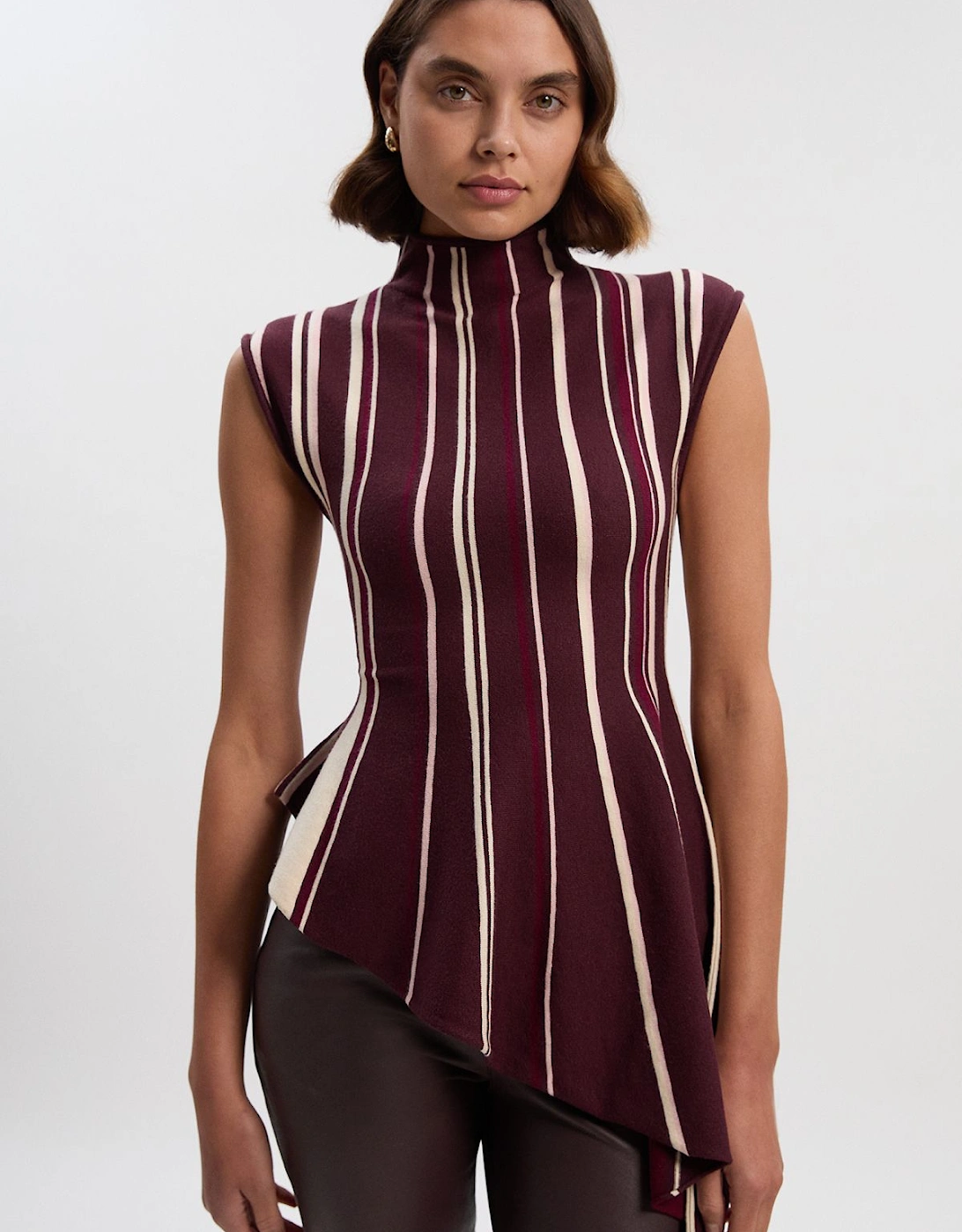 Stripe Viscose Blend Asymmetric Hem Knit Top, 2 of 1