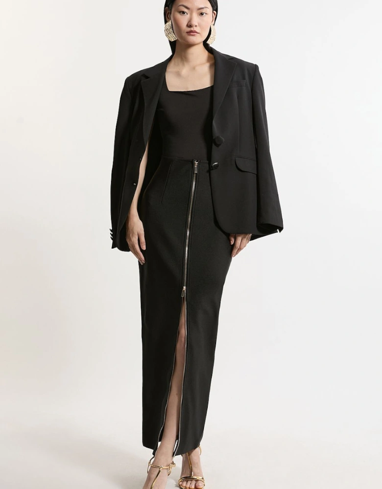 Petite Figure Form Bandage Knit High Waisted Zip Detail Maxi Skirt