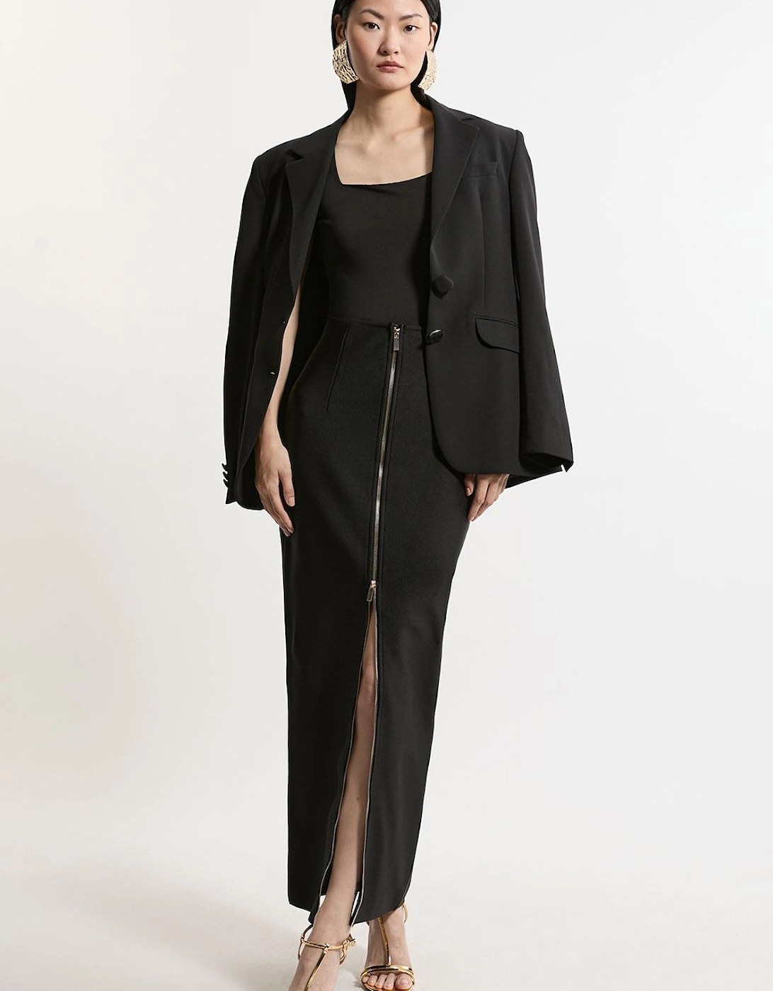 Petite Figure Form Bandage Knit High Waisted Zip Detail Maxi Skirt, 2 of 1