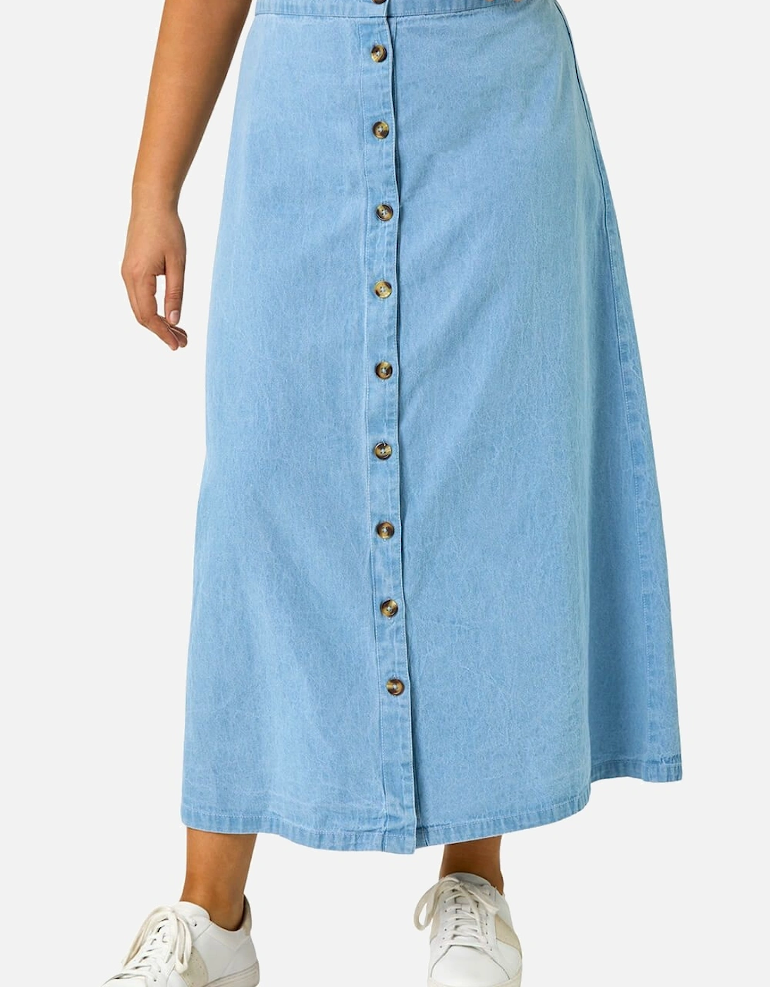 Curve Button Through Denim Skirt, 2 of 1