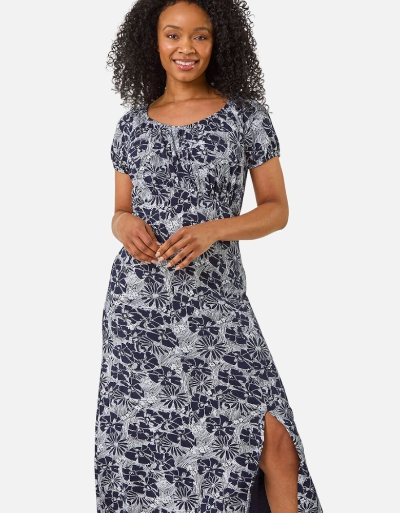 Petite Ditsy Floral Stretch Midi Dress