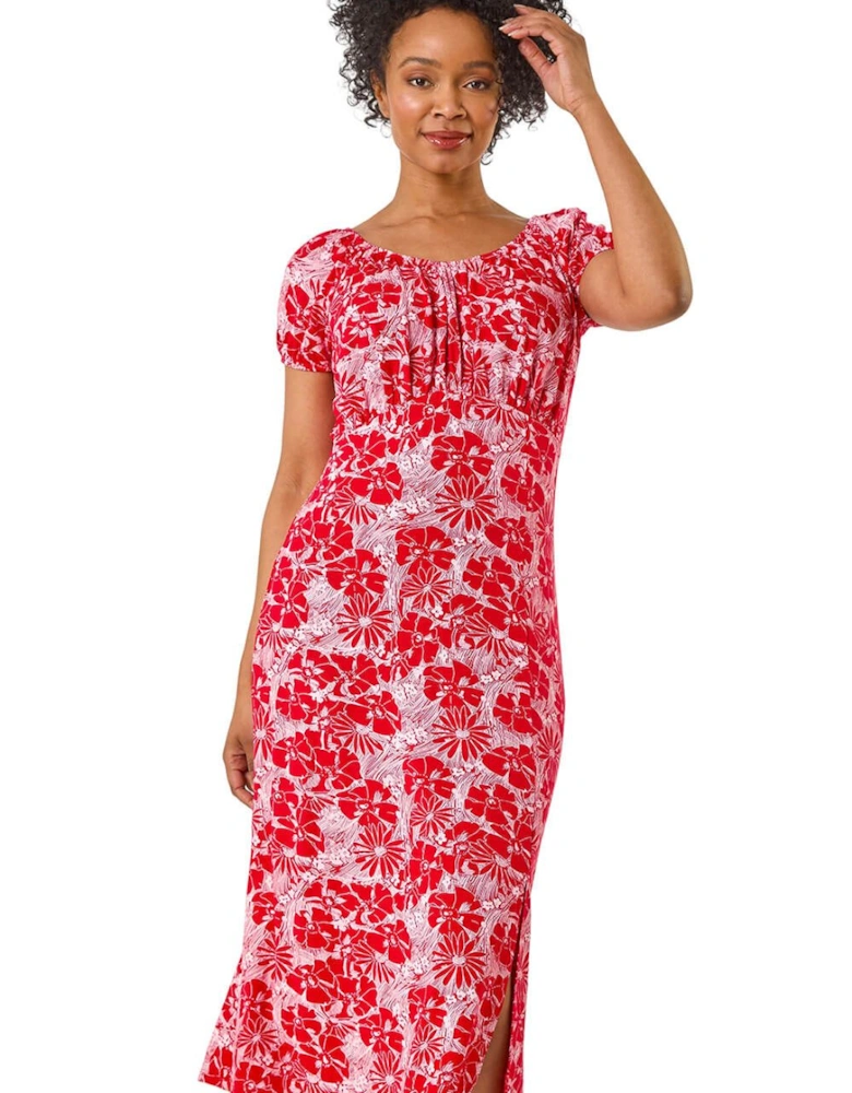 Petite Ditsy Floral Stretch Midi Dress