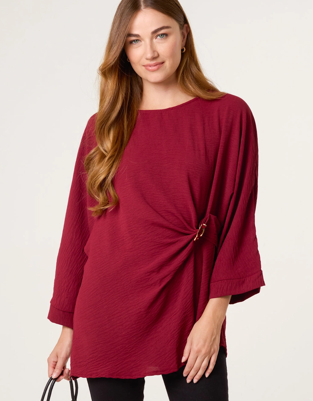 Wine Detail Side Gathered Blouse, 2 of 1