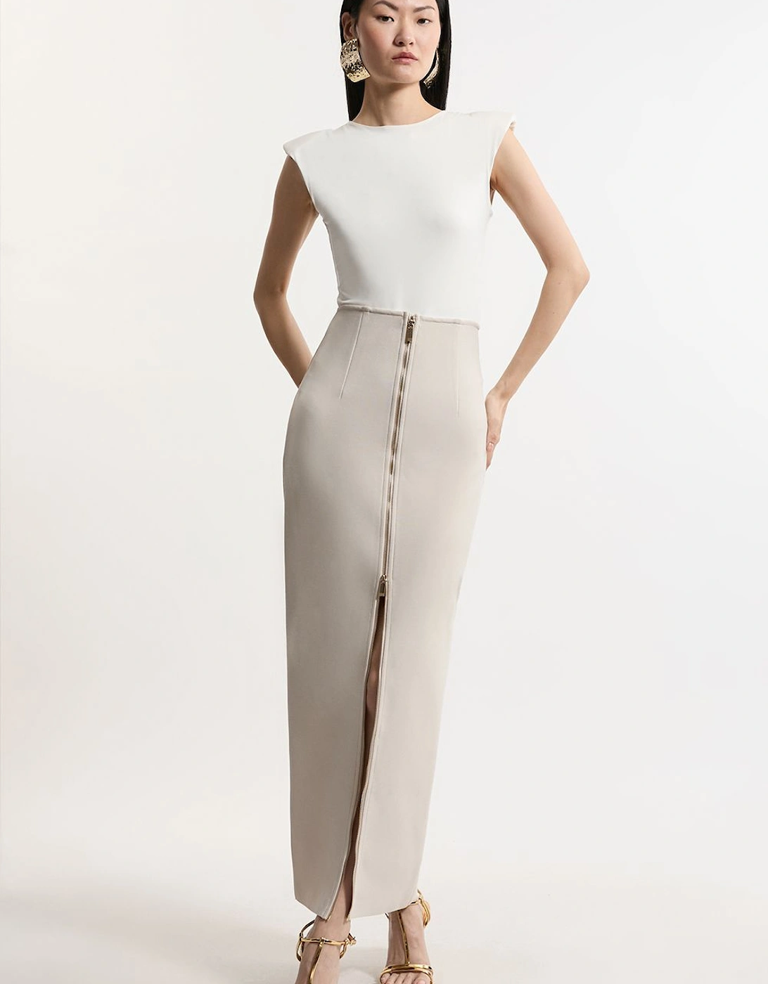 Tall Figure Form Bandage Knit High Waisted Zip Detail Maxi Skirt, 2 of 1