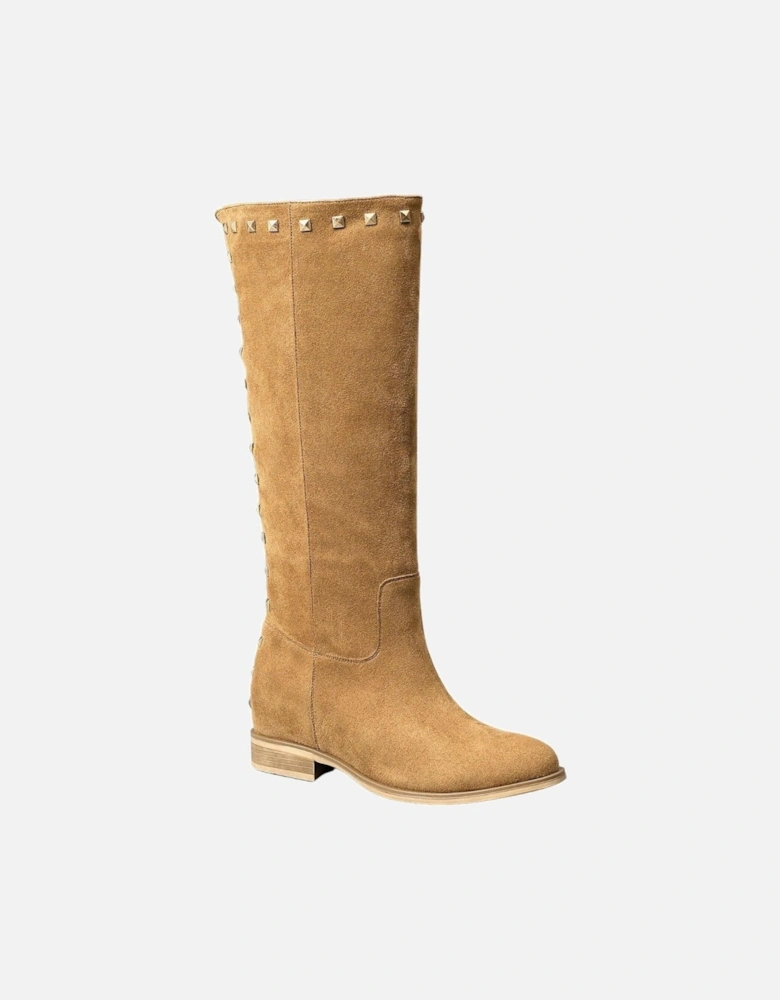 Fashion Studs Smart Flat Knee Suede High Boots with Zip Closure