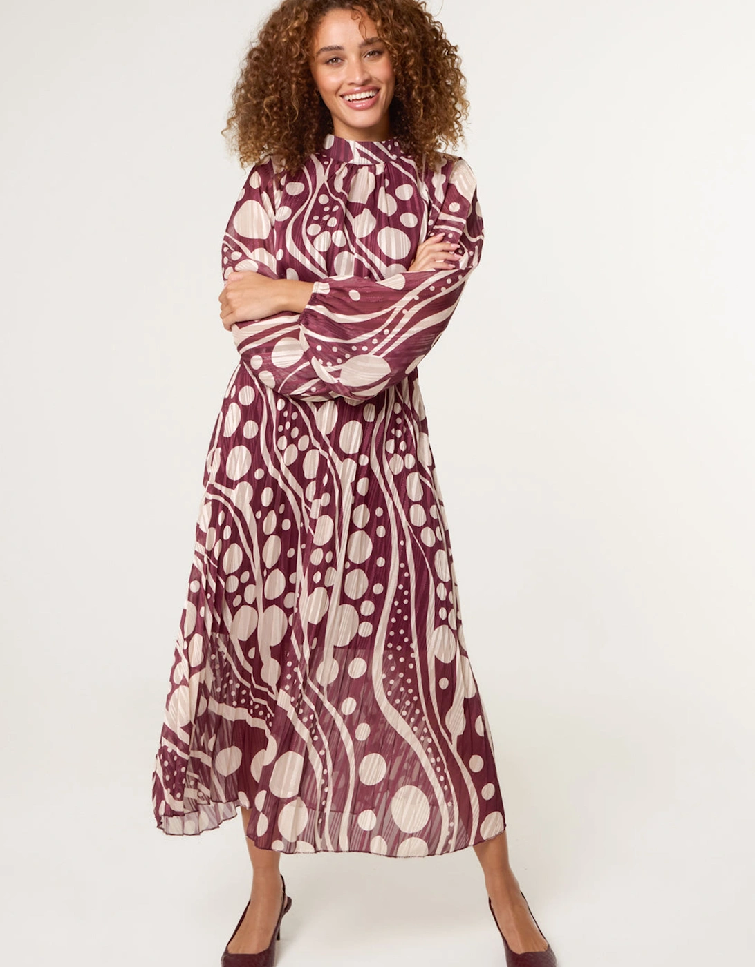 Wine Abstract Polka Dot Dress And Metallic Striped Dress, 2 of 1