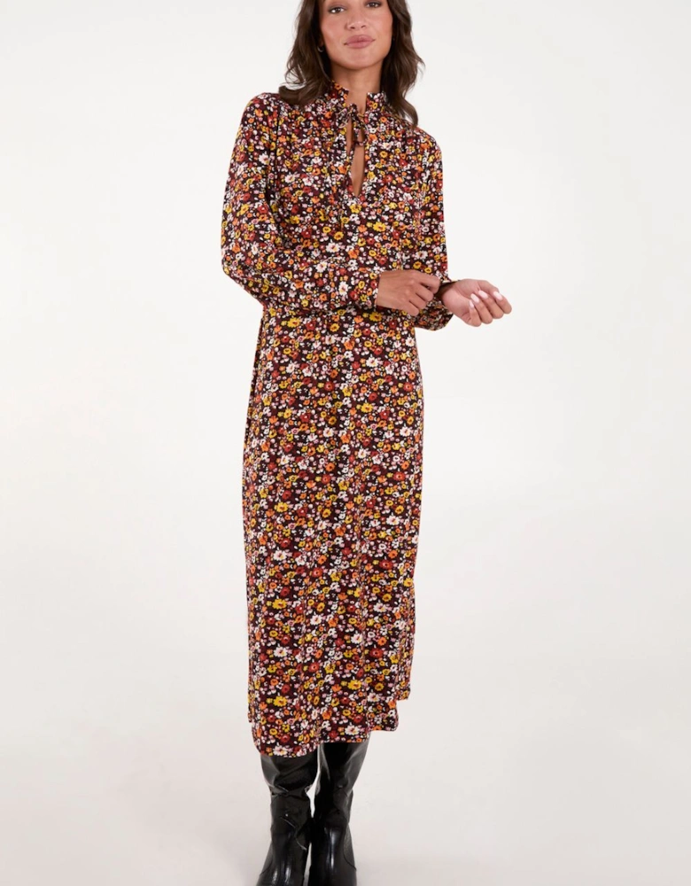 Deep V Tie High Neck Midi Dress