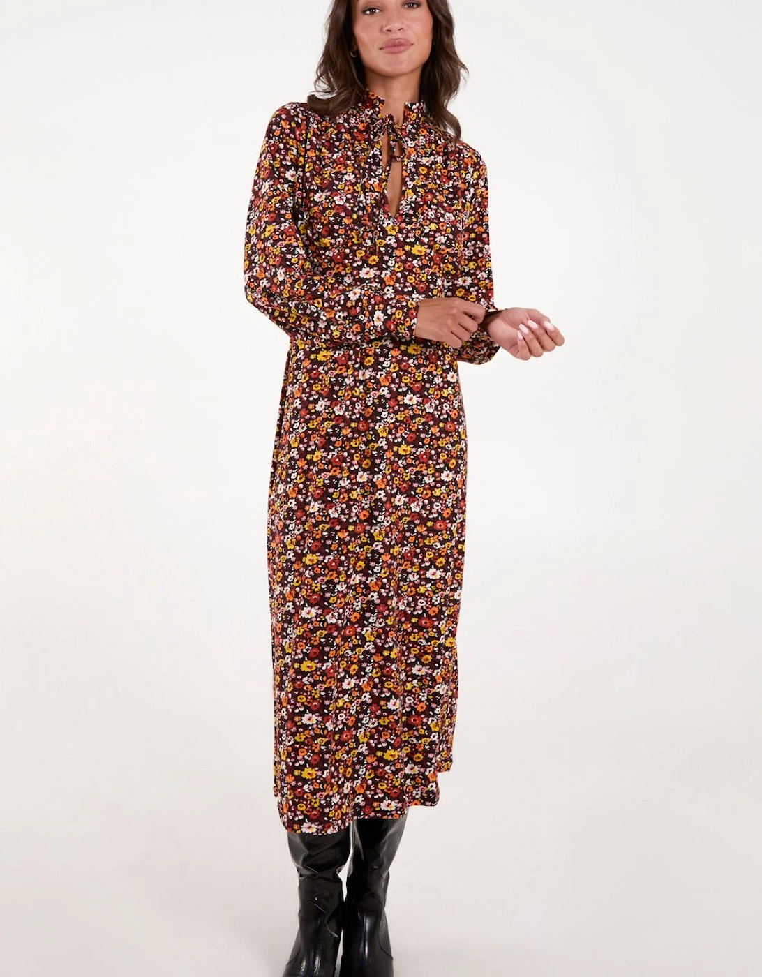 Deep V Tie High Neck Midi Dress, 2 of 1