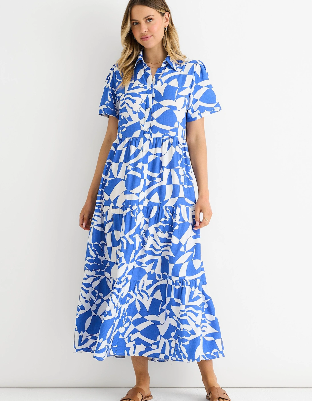 Blue Aztec Print Oversized Smock Maxi Dress, 2 of 1