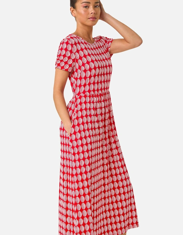 Petite Geometric Spot Pocket Midi Dress