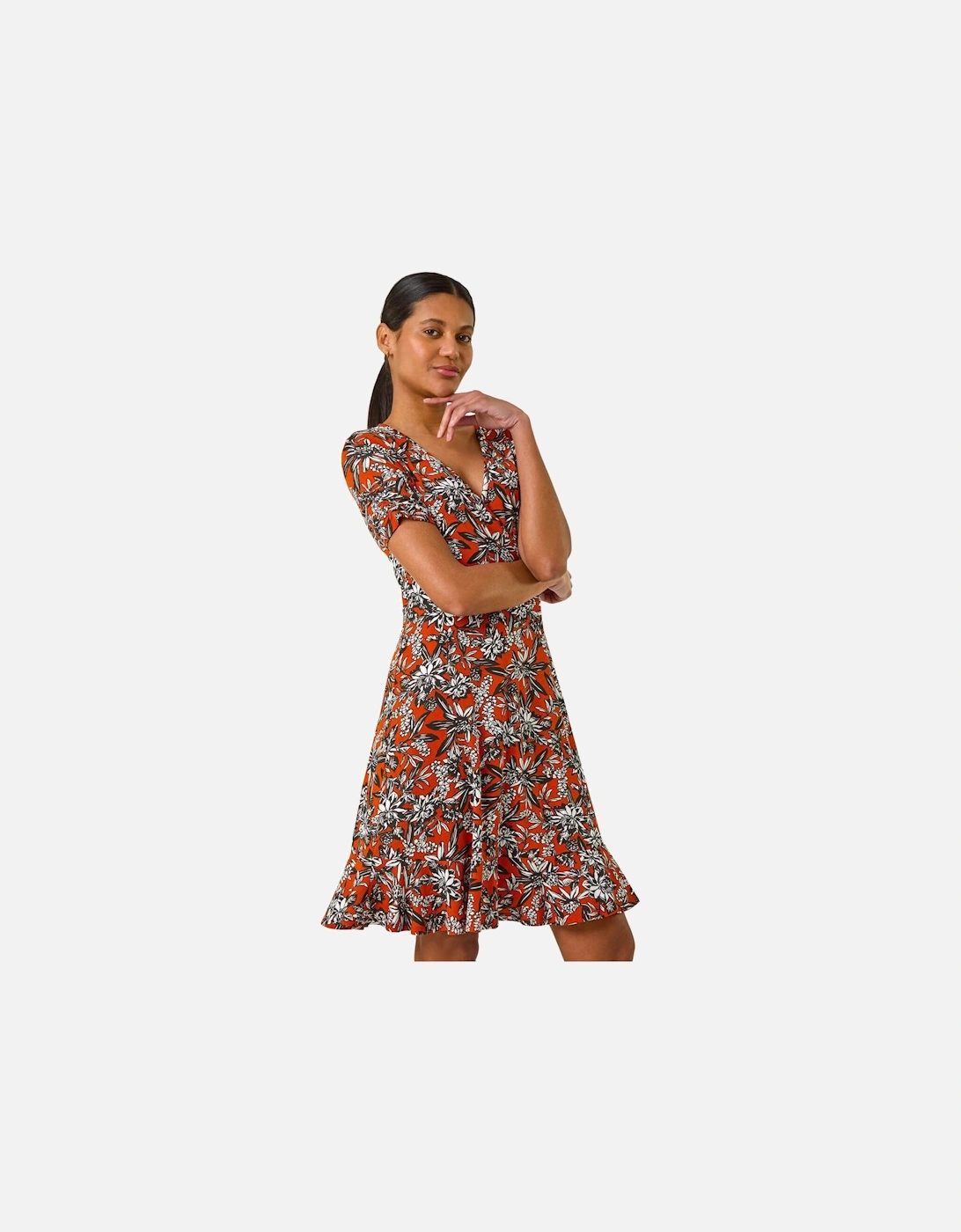 Floral Print V-Neck Wrap Stretch Dress, 2 of 1
