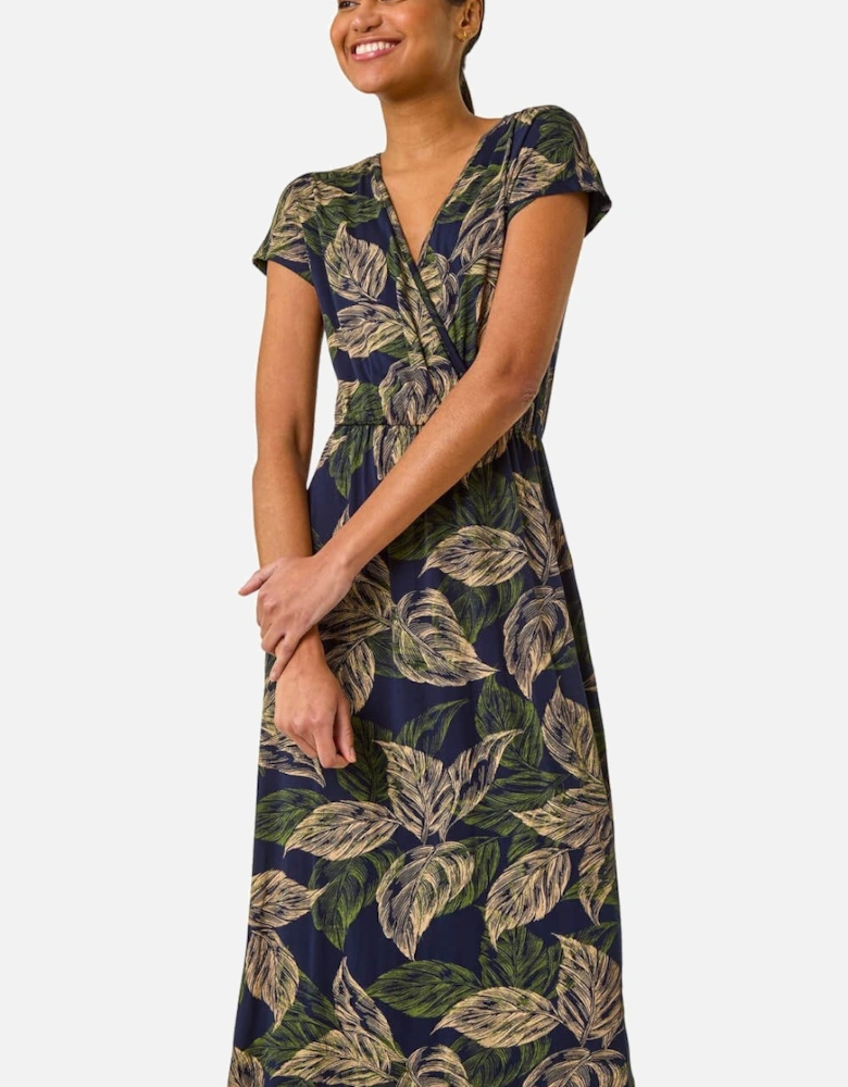Leaf Print Midi Wrap Dress