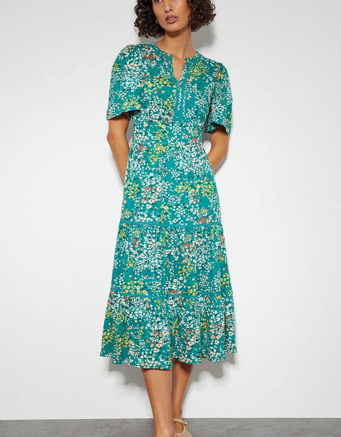 Micola Short Sleeve Floral Midi Dress, 2 of 1