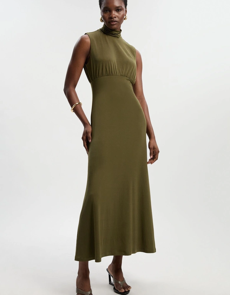 High Neck Jersey Crepe Maxi Dress