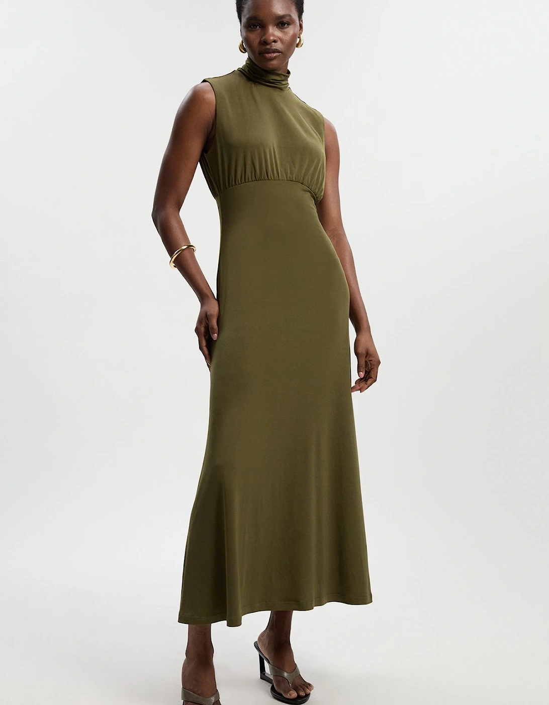High Neck Jersey Crepe Maxi Dress, 2 of 1