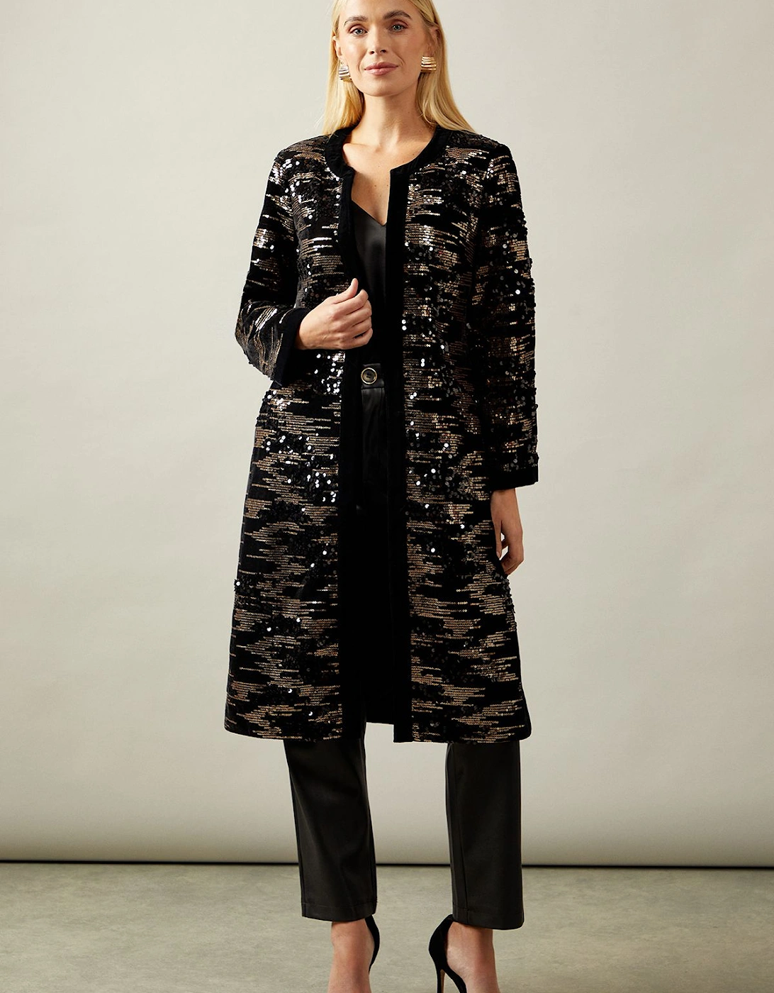 Petite Black Sequin Longline Jacket, 2 of 1
