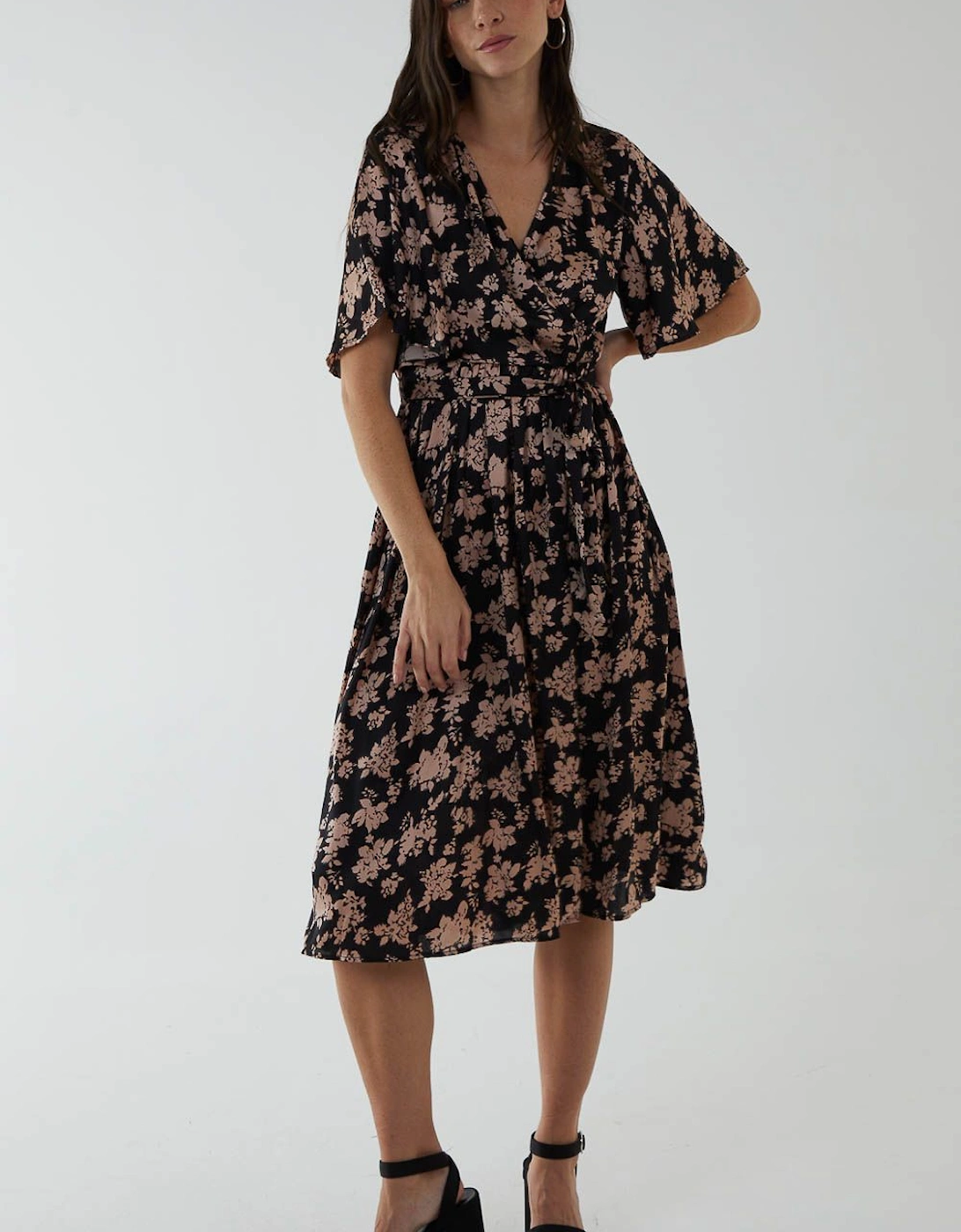 V-Neck Angel Sleeve Midi Dress, 2 of 1