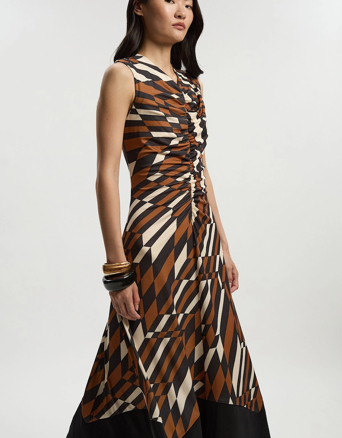 Geo Printed Jersey Crepe Hanky Hem Maxi Dress, 2 of 1