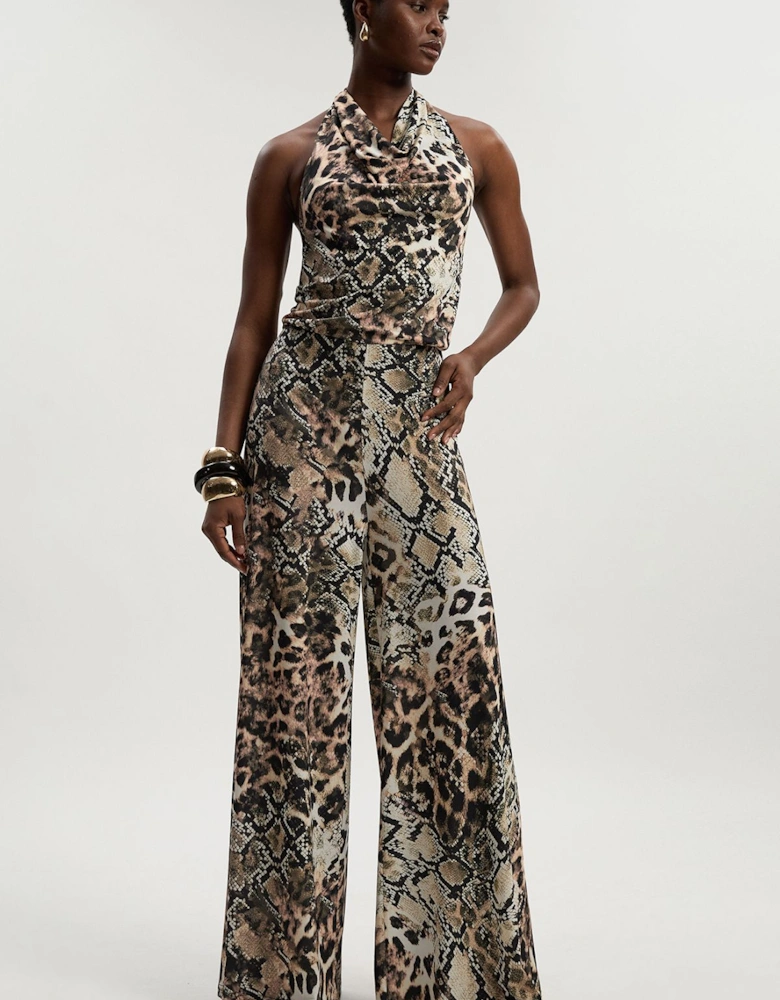 Snake Print Halter Neck Jersey Crepe Jumpsuit