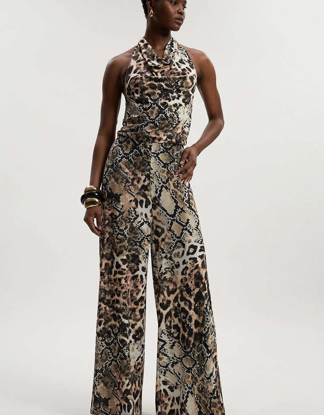 Snake Print Halter Neck Jersey Crepe Jumpsuit, 2 of 1