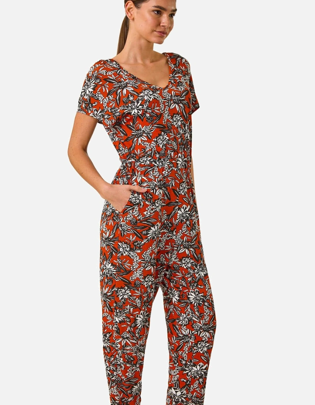 Floral Print V-Neck Stretch Jumpsuit, 2 of 1
