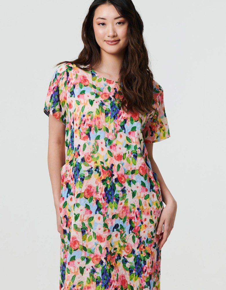 Floral Short Sleeve Shift Short Dress