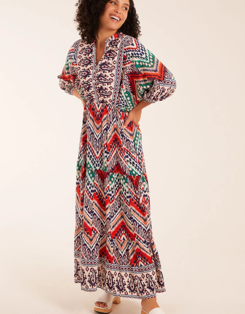 Tiered Notch Neck Printed Dress