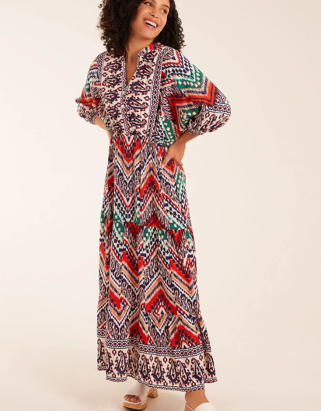 Tiered Notch Neck Printed Dress, 2 of 1