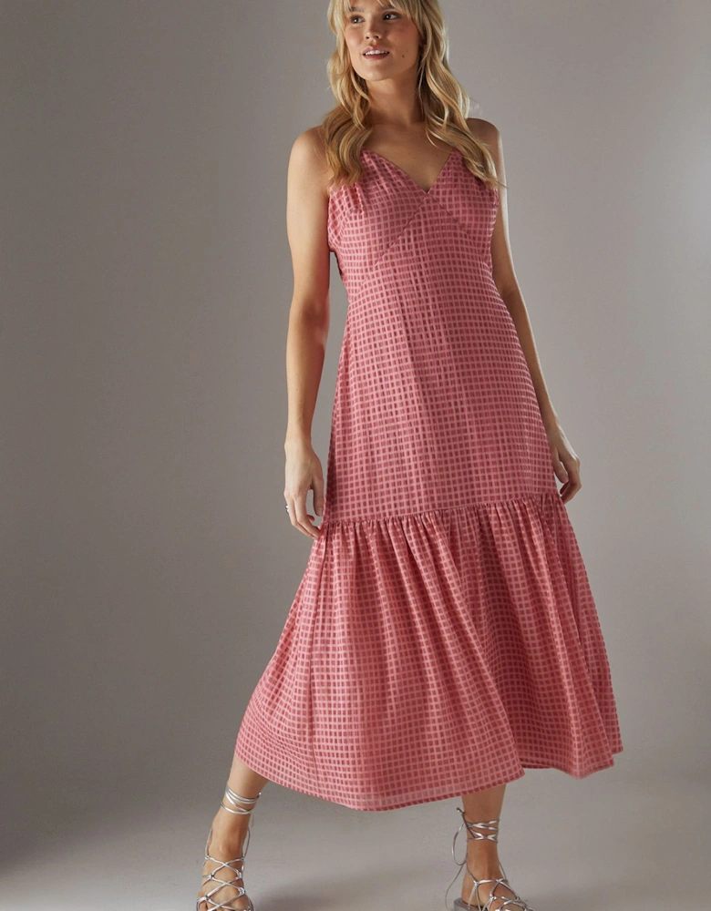 Check Organza High Apex Strappy Midi Dress