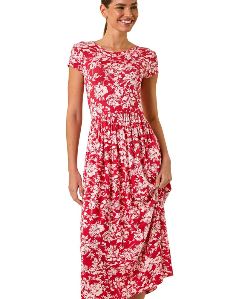 Floral Print Stretch Midi Dress