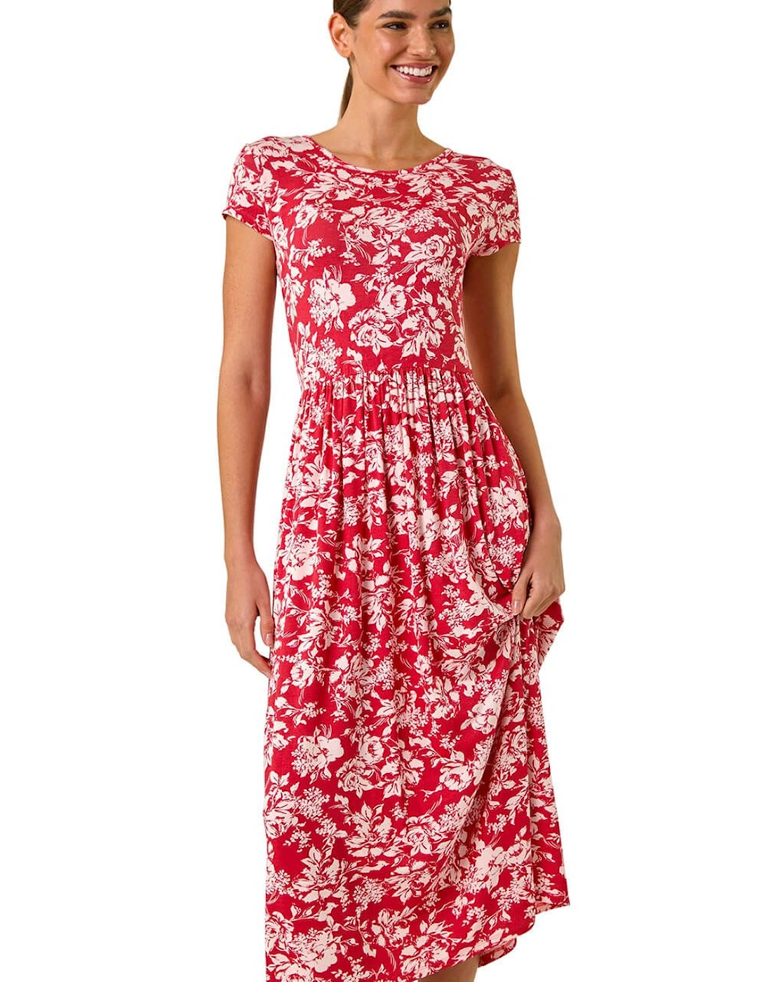 Floral Print Stretch Midi Dress, 2 of 1