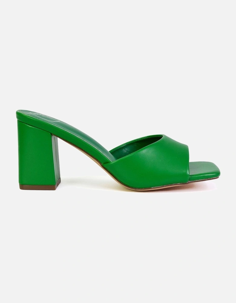 'Lennon' Square Toe Slip On Mid Block Heeled Mule Sandals