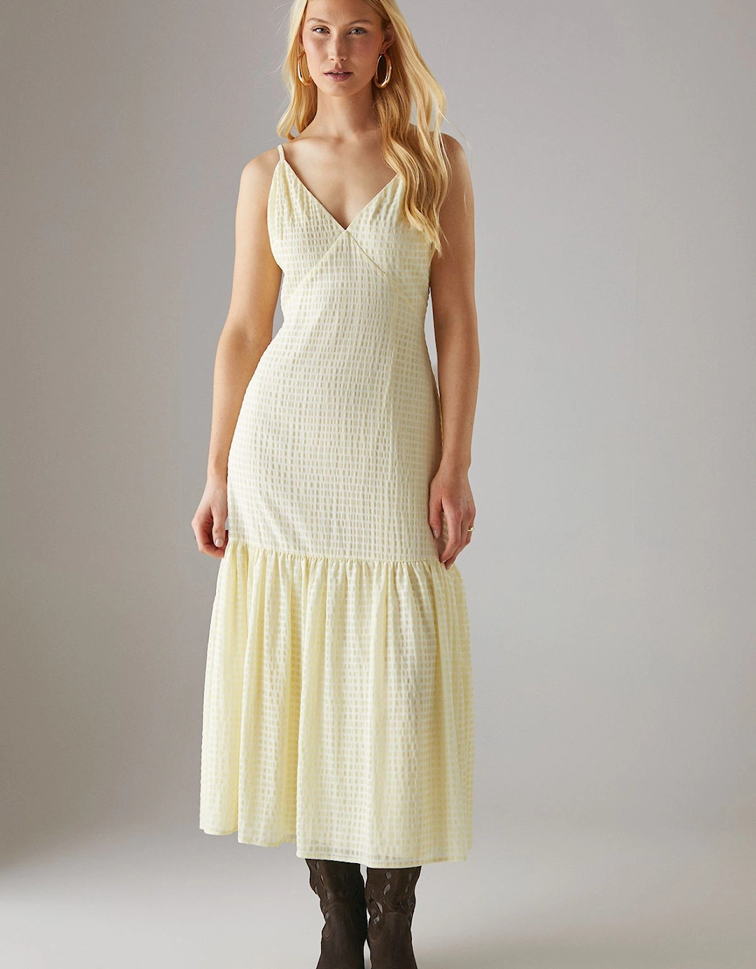 Check Organza High Apex Strappy Midi Dress, 2 of 1