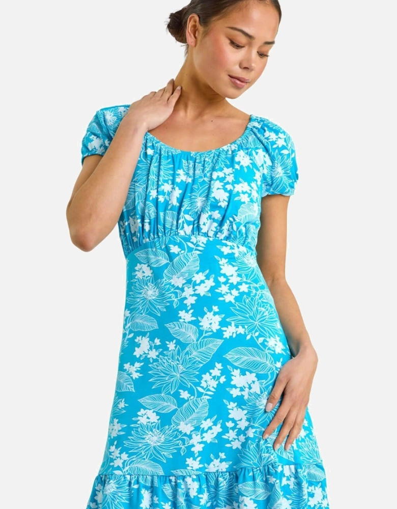 Petite Floral Frill Ruched Dress