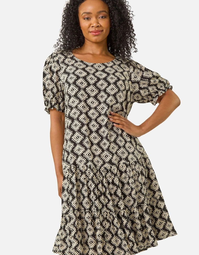 Petite Geo Print Tiered Smock Dress
