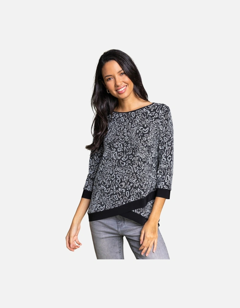 Shimmer Animal Print Asymmetric Top