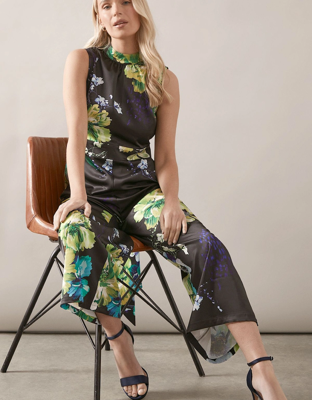 Petite Floral Printed Satin Belted Jumpsuit, 2 of 1
