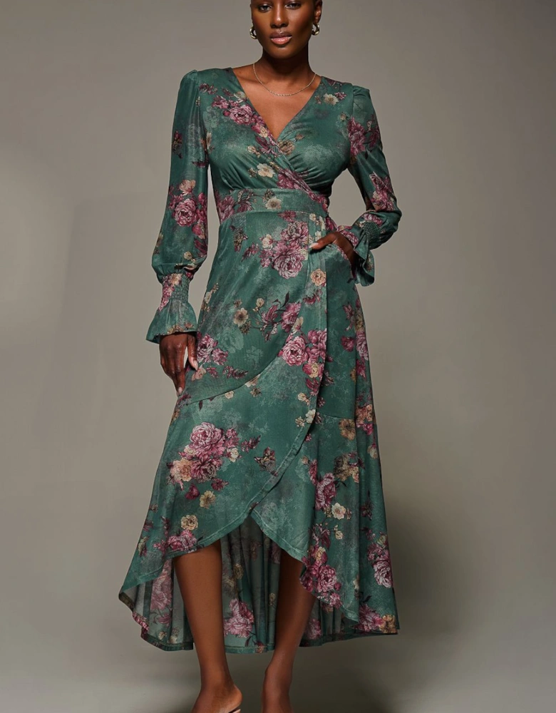 Long Sleeve Frill Hem Mesh Maxi Dress