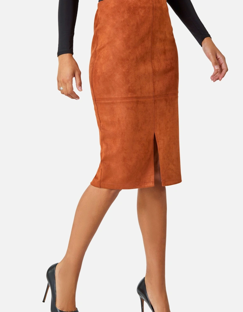 Faux Suede Pencil Stretch Skirt