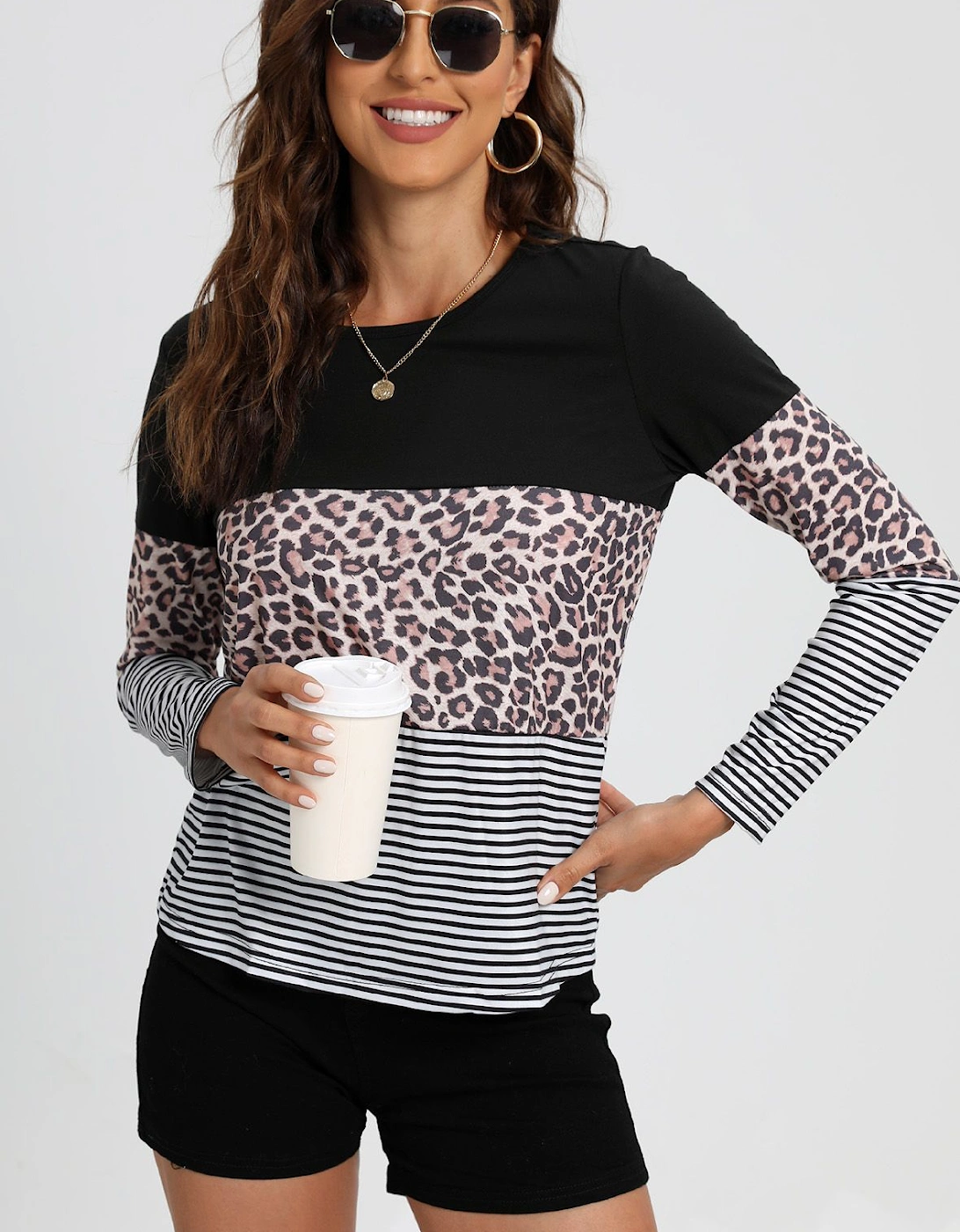Animal Print & Classic White Striped Top In Black Block, 2 of 1