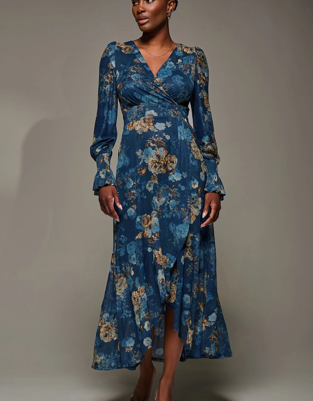 Long Sleeve Frill Hem Mesh Maxi Dress, 2 of 1