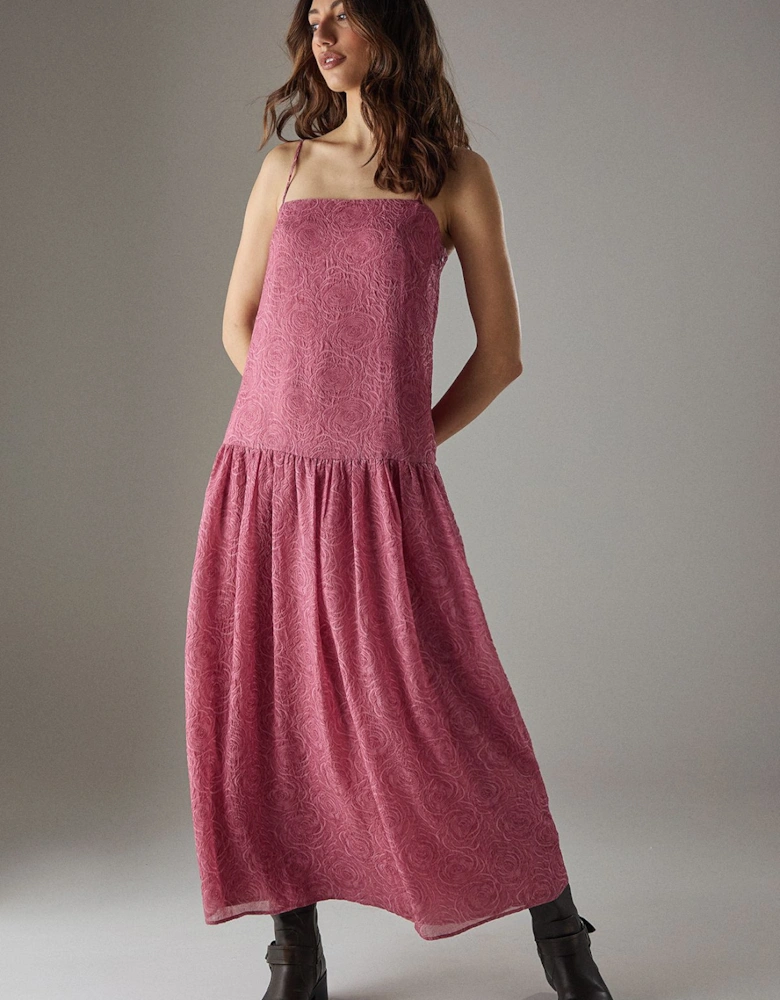 Rose Organza Strappy Tier Maxi Dress