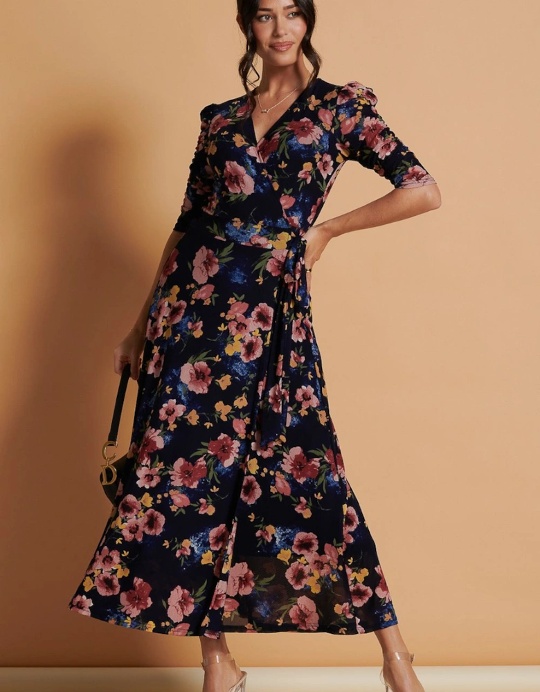 Qaliyah Wrap Front Mesh Maxi Dress