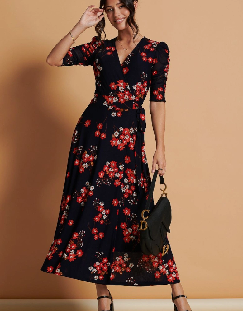 Qaliyah Wrap Front Mesh Maxi Dress