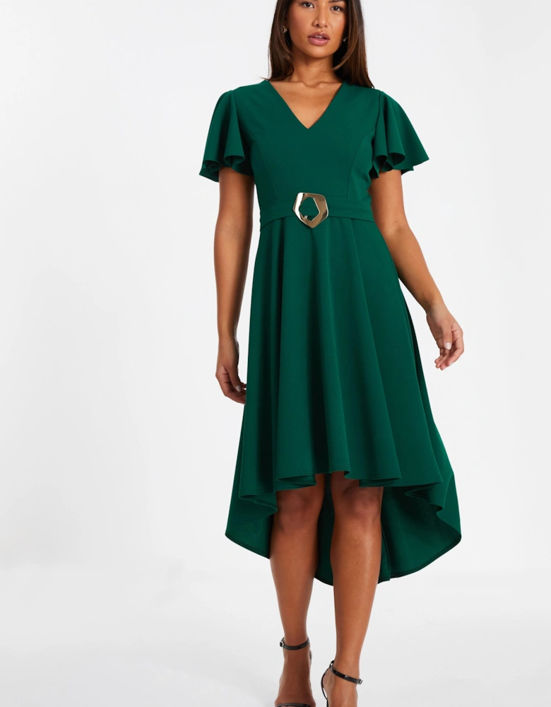 Green Buckle Detail Midi Dress