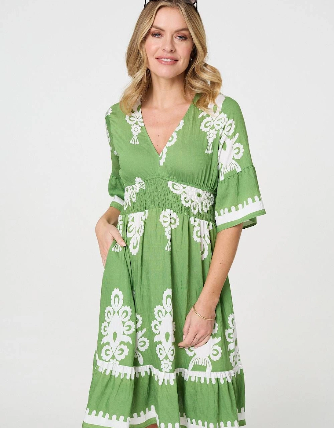 Ikat Print 1/2 Sleeve Relaxed Short Dress, 2 of 1