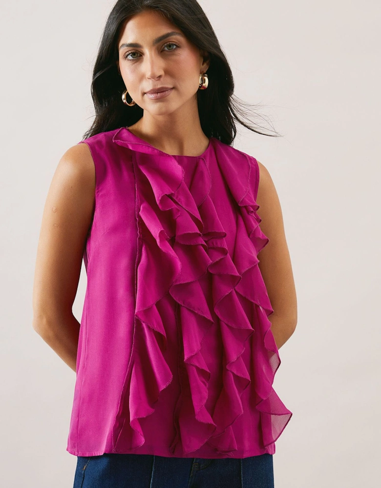 Ruffle Sleeveless Chiffon Blouse