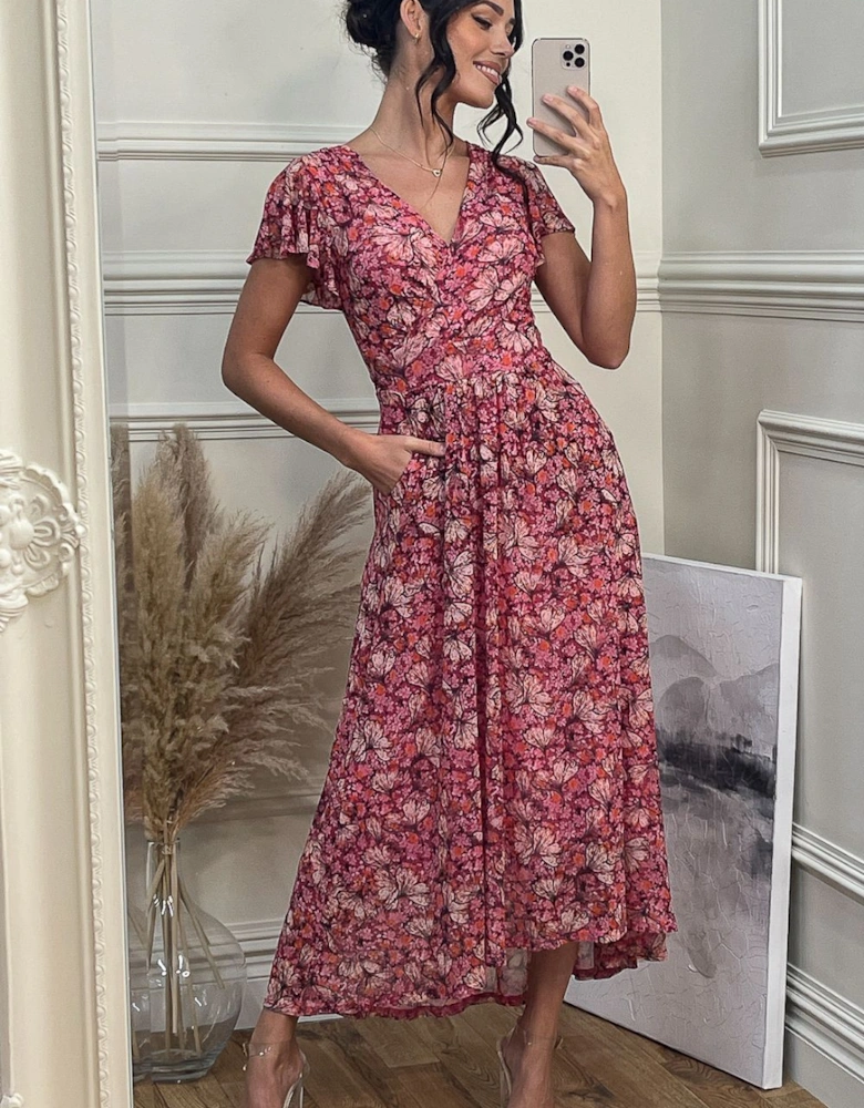 Mesh V-Neck Maxi Dress
