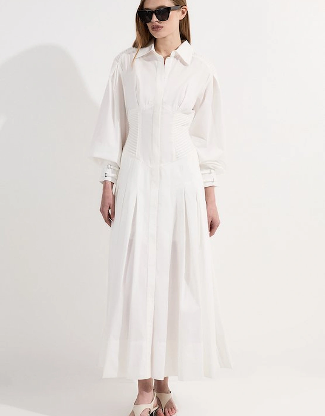 Archive Collection - Tall Cotton Poplin Balloon Sleeve Corset Woven Maxi Dress
